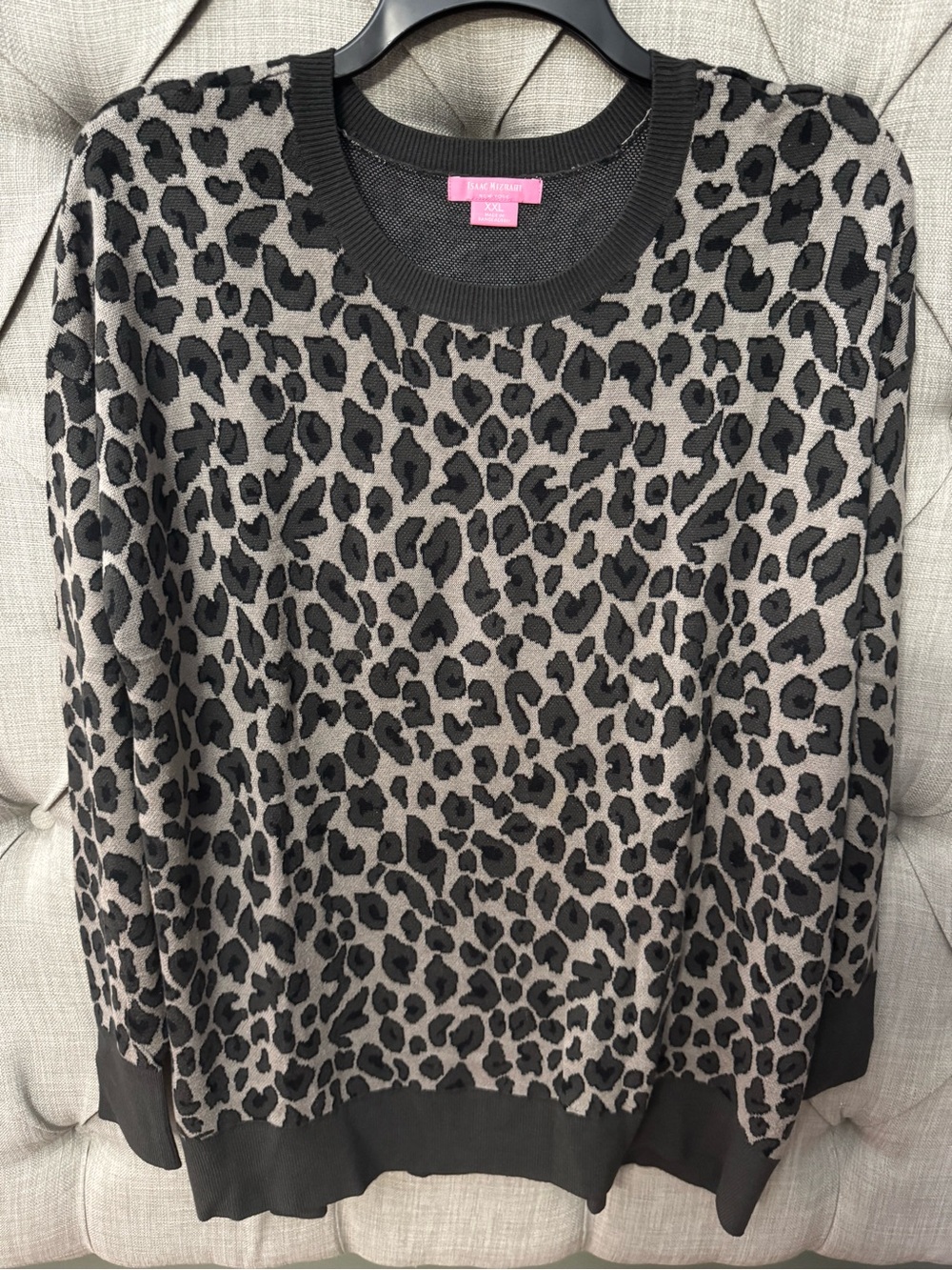 Isaac Mizrahi Leopard Print Crewneck Sweater - Black & Taupe